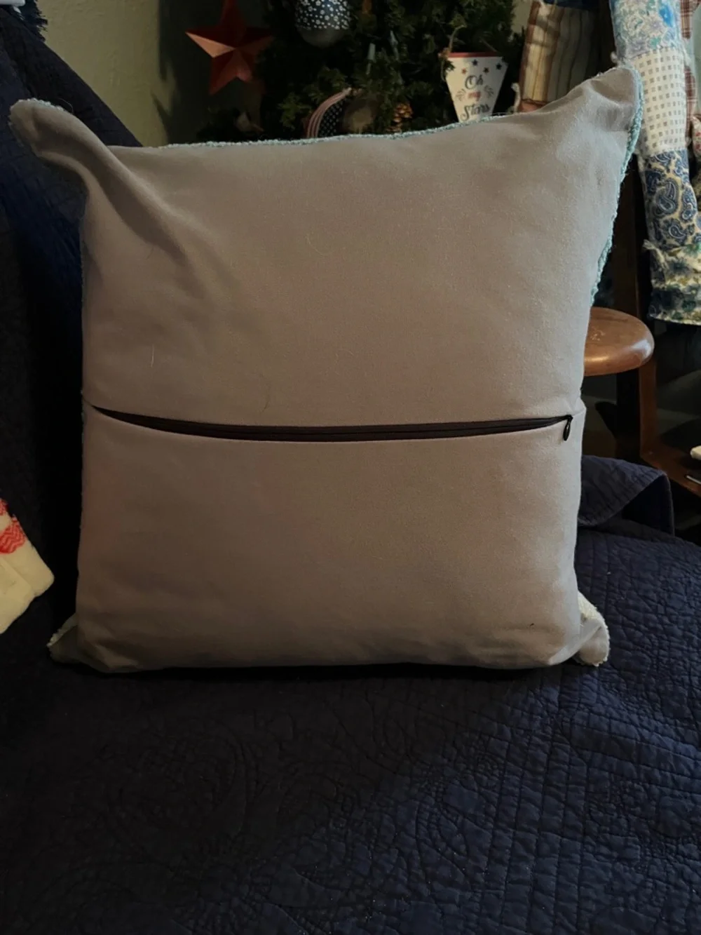 Holiday Ski Motif Hooked Pillow - Blue, Red, Green